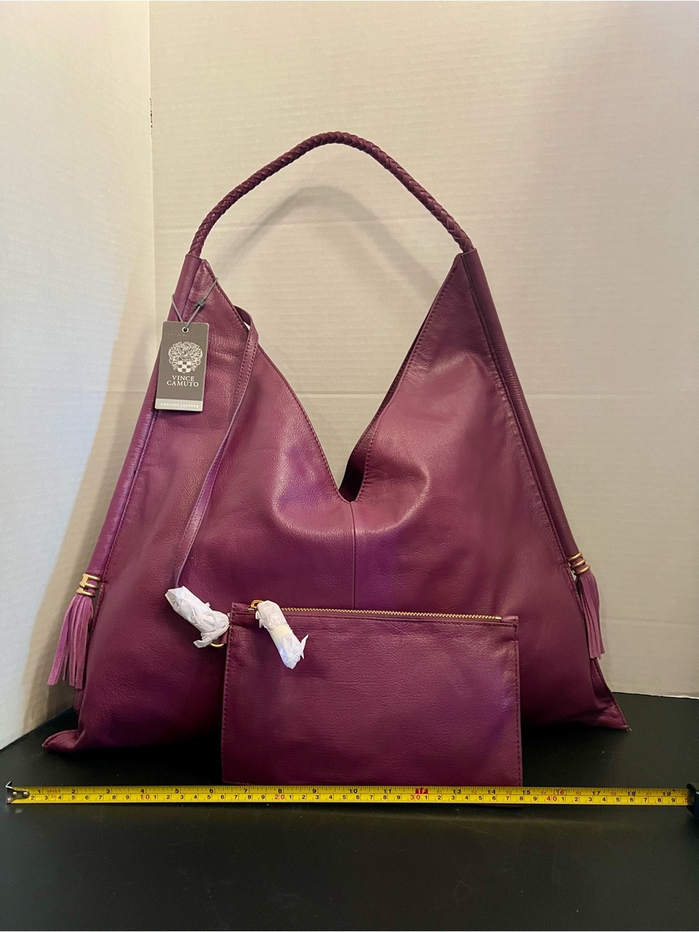 Vince Camuto Purple Leather Hobo Shoulder Bag with Wristlet